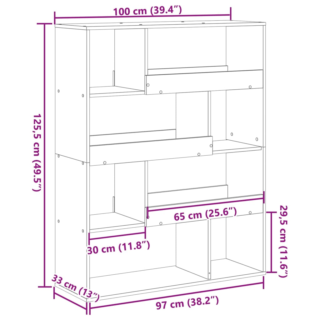 bogreol 100x33x125,5 cm konstrueret træ sort