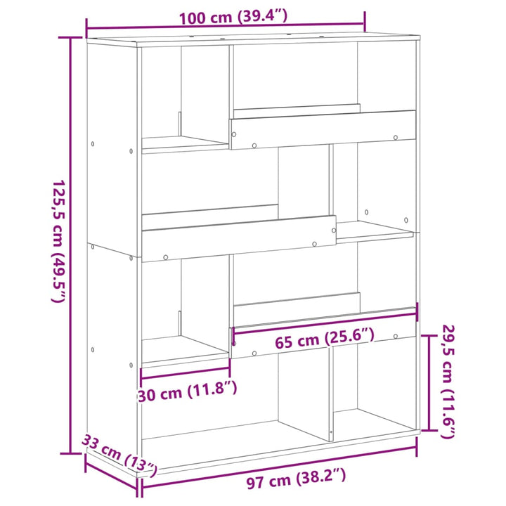 bogreol 100x33x125,5 cm konstrueret træ sort