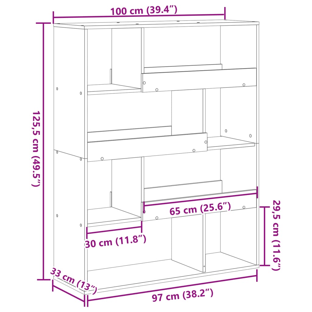 bogreol 100x33x125,5 cm konstrueret træ røget egetræsfarve