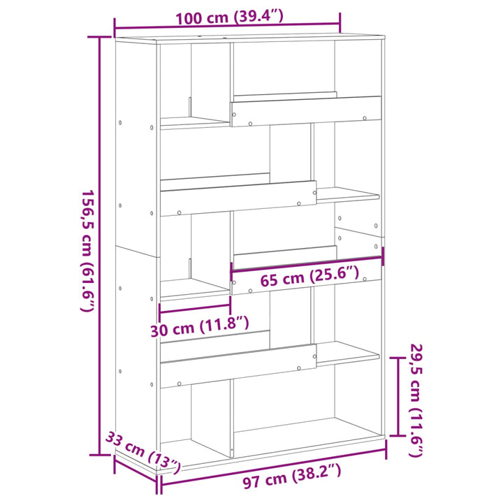 bogreol 100x33x156,5 cm konstrueret træ betongrå