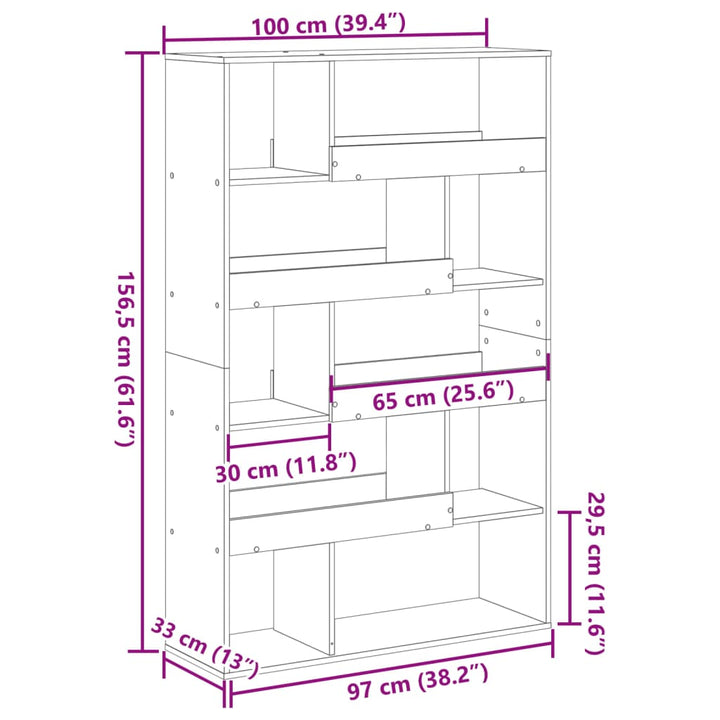 bogreol 100x33x156,5 cm konstrueret træ grå sonoma-eg