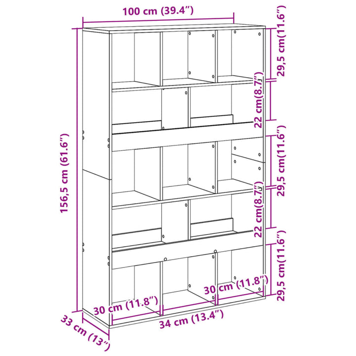 bogreol 100x33x156,5 cm konstrueret træ sonoma-eg