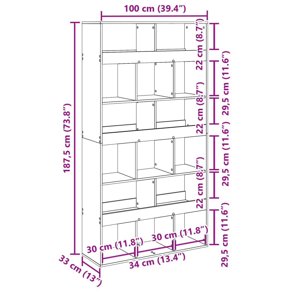 bogreol 100x33x187,5 cm konstrueret træ sonoma-eg