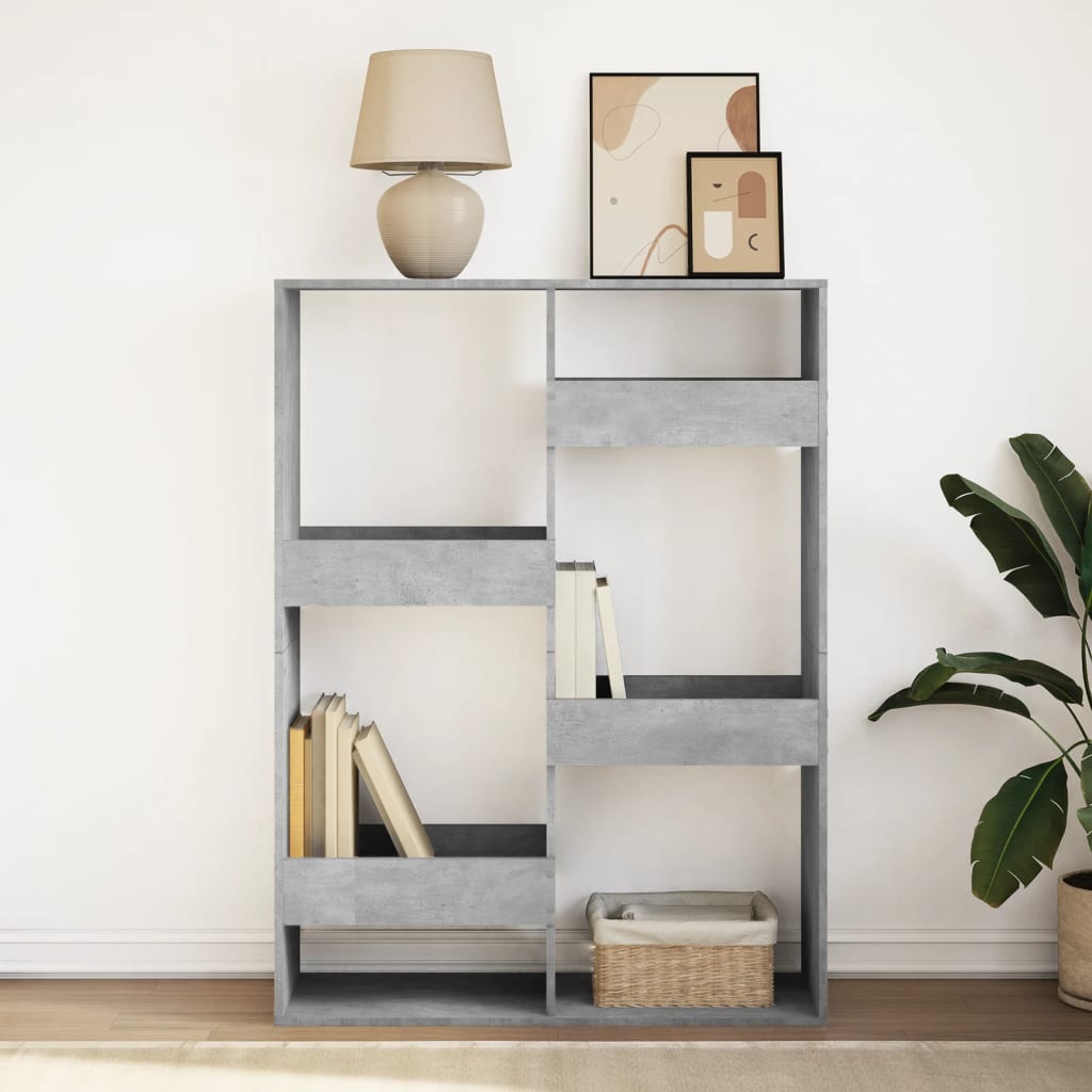 bogreol 100x33x135 cm konstrueret træ betongrå