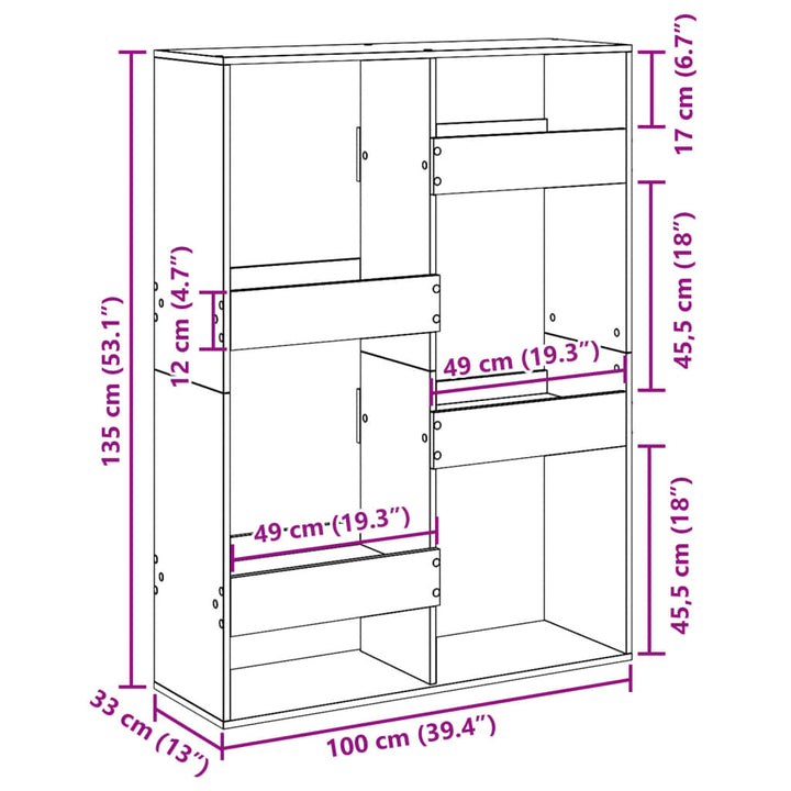 bogreol 100x33x135 cm konstrueret træ kunsteg