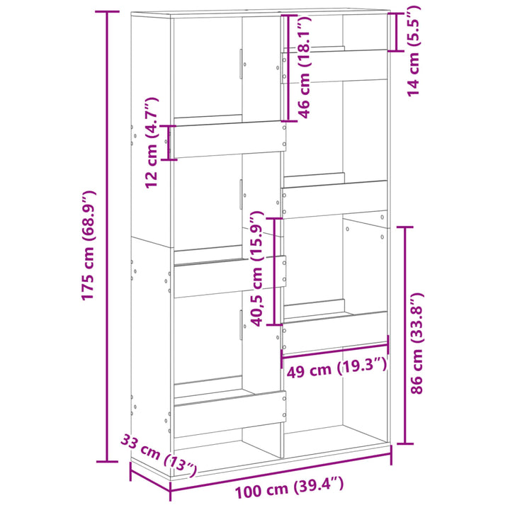 bogreol 100x33x175 cm konstrueret træ antikt træ