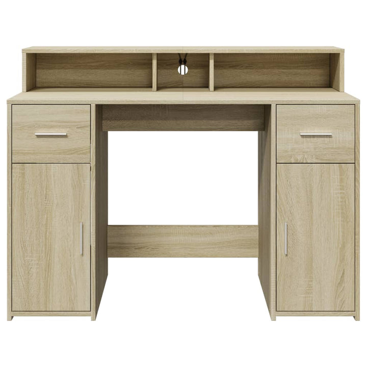 skrivebord med LED-lys 120x55x91 cm konstrueret træ sonoma-eg