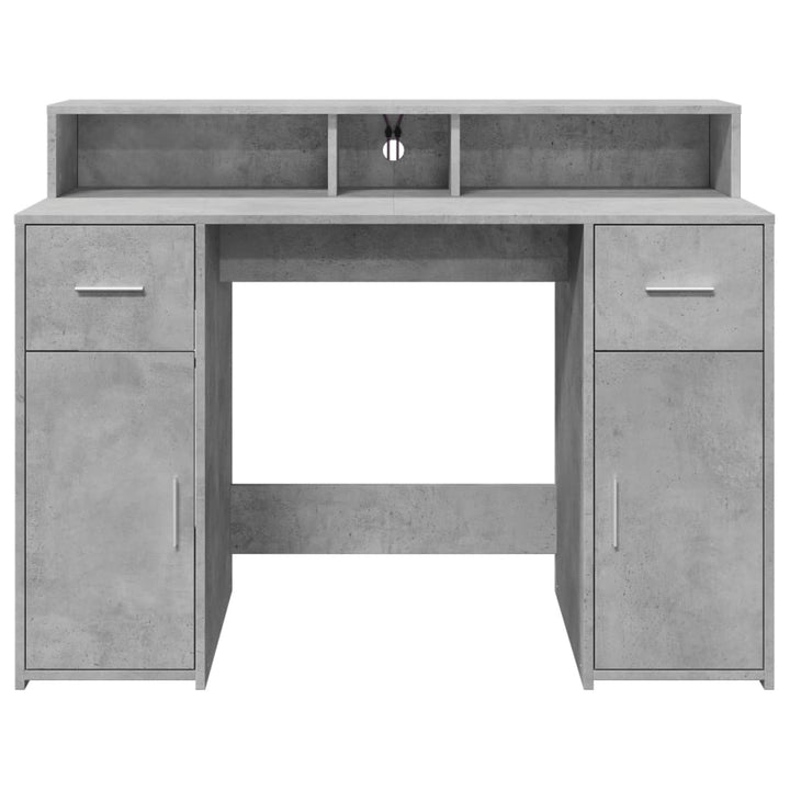 skrivebord med LED-lys 120x55x91 cm konstrueret træ betongrå