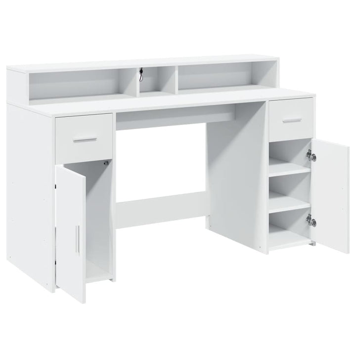 skrivebord med LED-lys 140x55x91 cm konstrueret træ hvid