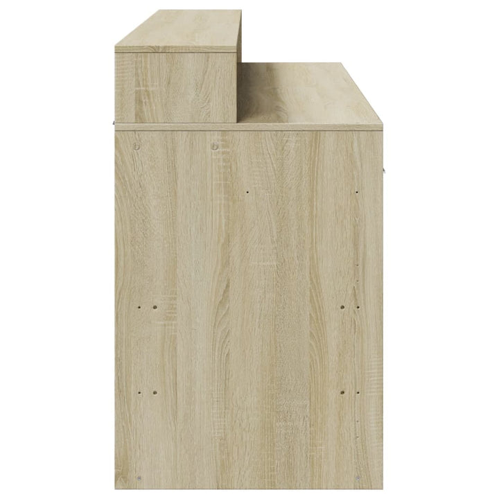 skrivebord med LED-lys 140x55x91 cm konstrueret træ sonoma-eg