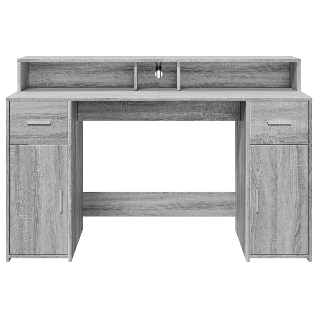 skrivebord m. LED-lys 140x55x91 cm konstrueret træ grå sonoma