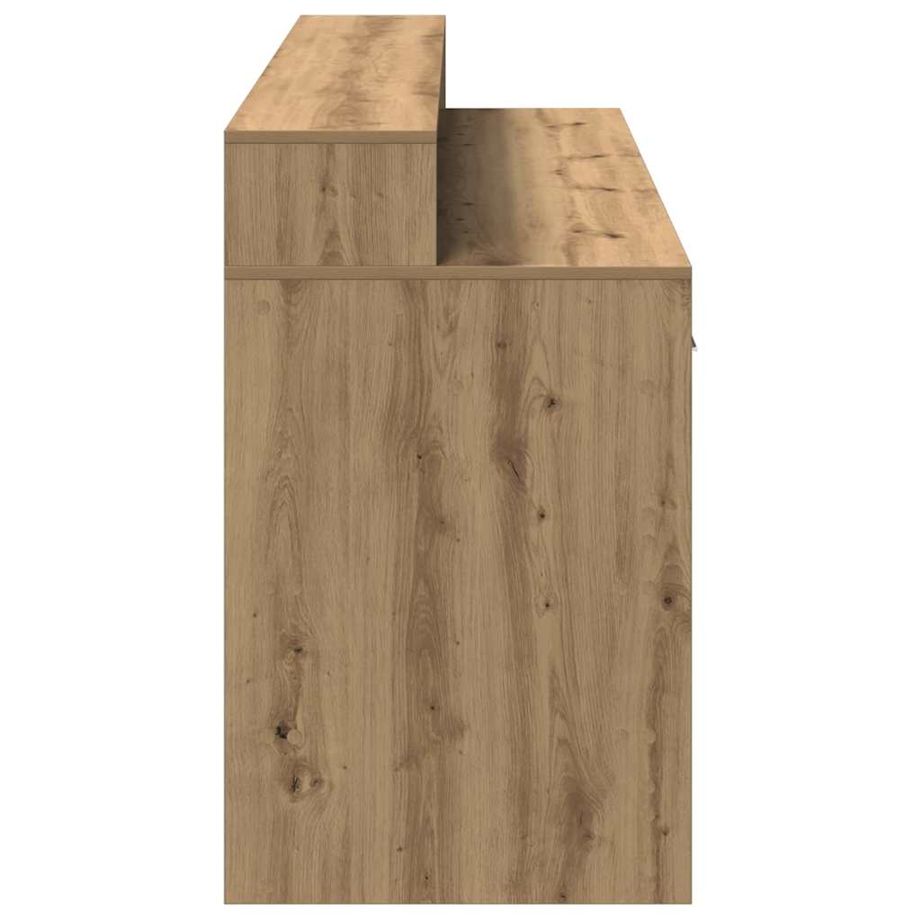 skrivebord med LED-lys 160x155x91 cm konstrueret træ gammelt eg
