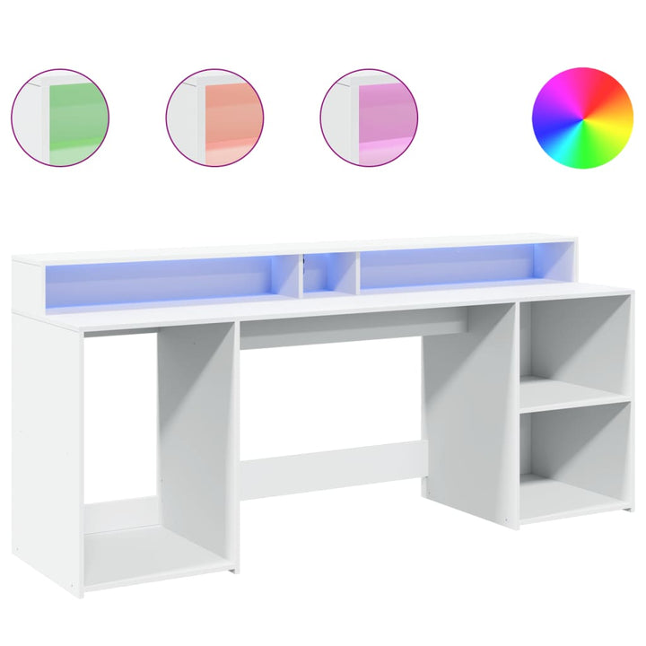 skrivebord med LED-lys 200x155x91 cm konstrueret træ hvid