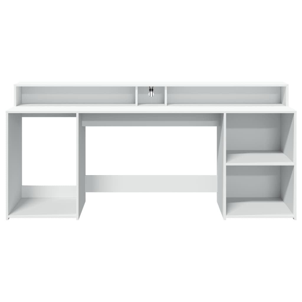 skrivebord med LED-lys 200x155x91 cm konstrueret træ hvid