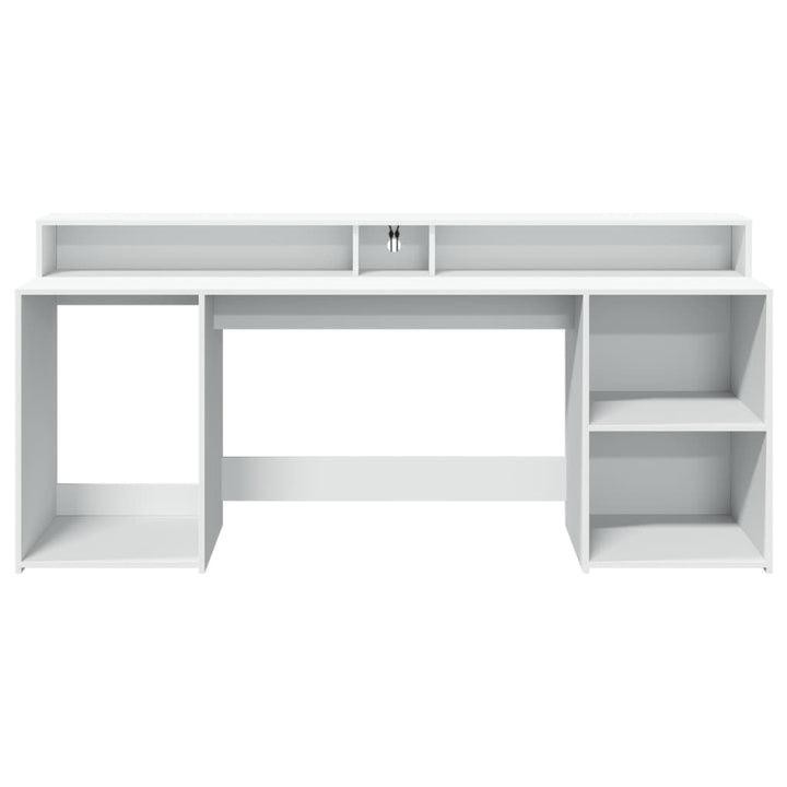 skrivebord med LED-lys 200x155x91 cm konstrueret træ hvid