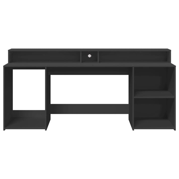 skrivebord med LED-lys 200x55x91 cm konstrueret træ sort