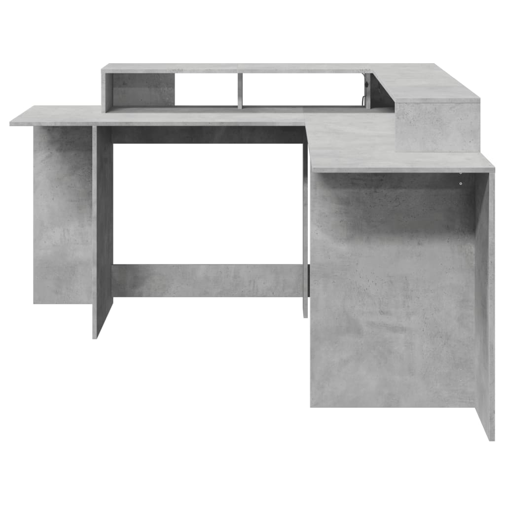 skrivebord med LED-lys 152x152x91 cm konstrueret træ betongrå