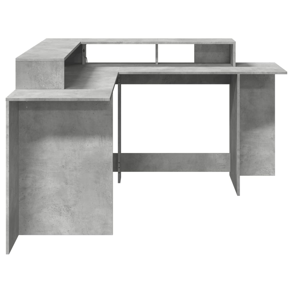 skrivebord med LED-lys 152x152x91 cm konstrueret træ betongrå