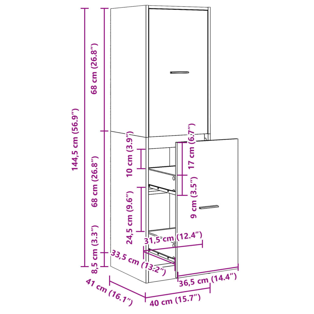apotekerskab 40x41x144,5 cm konstrueret træ sonoma-eg