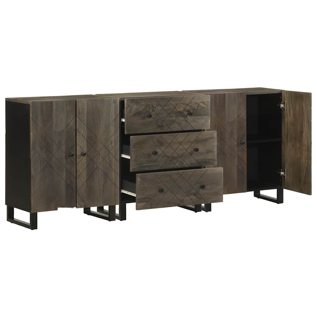 skænke 3 stk. 60x33x75 cm massivt mangotræ sort