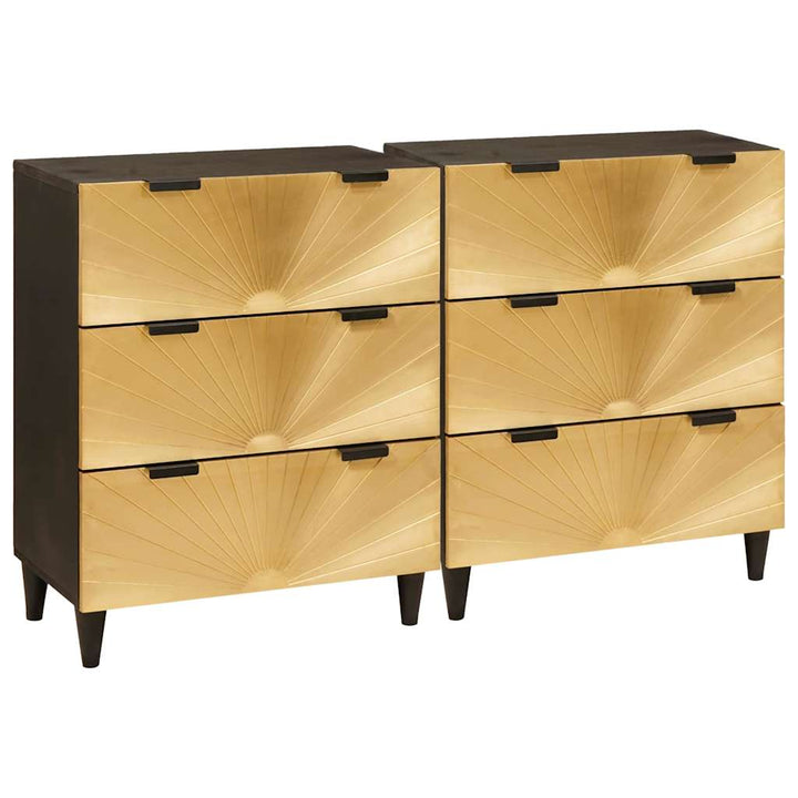 Sideboard 2 pcs Sort og Guld 60 x 33 x 75 cm Massivt mangotræ