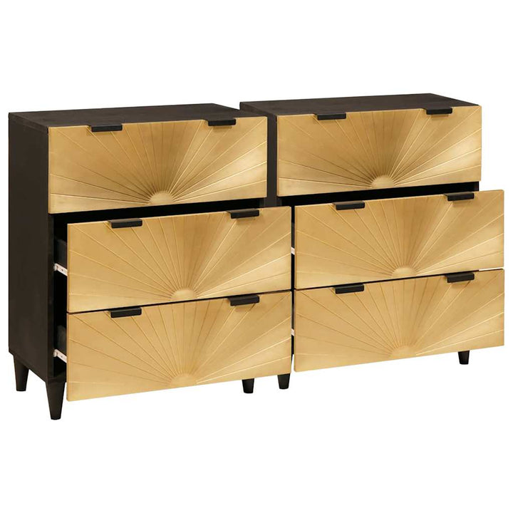 Sideboard 2 pcs Sort og Guld 60 x 33 x 75 cm Massivt mangotræ