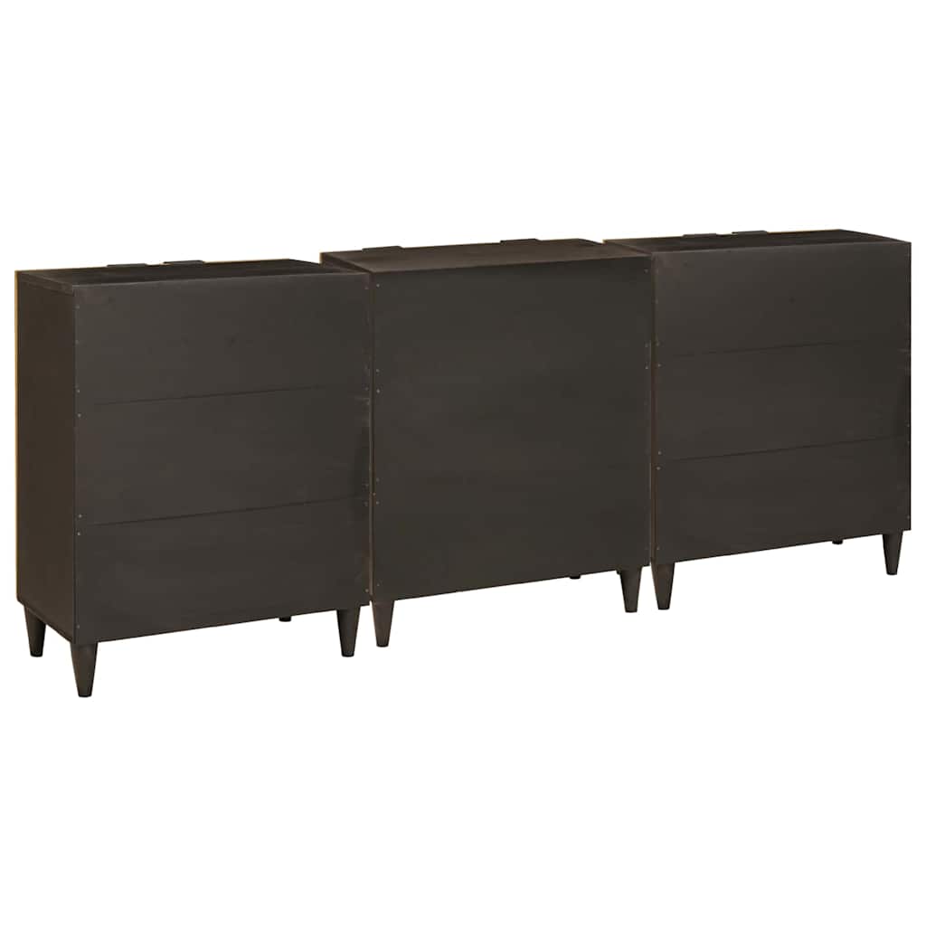 Sideboard 3 pcs Sort og Guld 60 x 33 x 75 cm Massivt mangotræ
