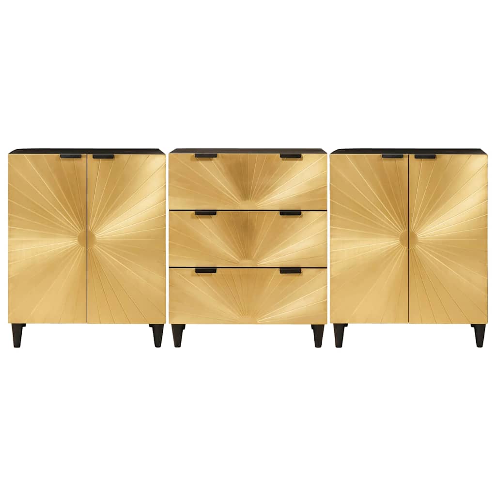 Sideboard 3 pcs Sort og Guld 60 x 33 x 75 cm Massivt mangotræ