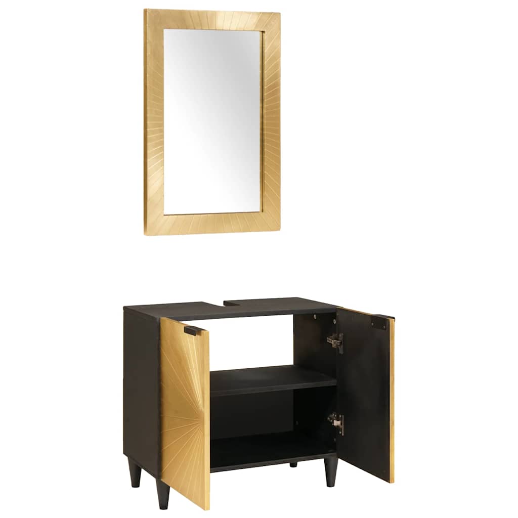 Badeværelsesmøbelsæt med dør 2 pcs Sort og Guld 62 x 33 x 58 cm