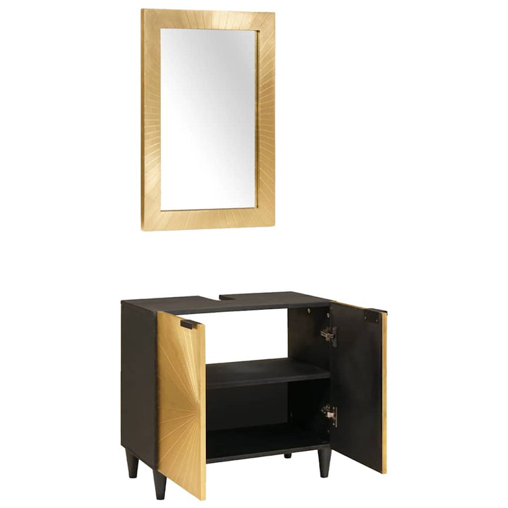 Badeværelsesmøbelsæt med dør 2 pcs Sort og Guld 62 x 33 x 58 cm