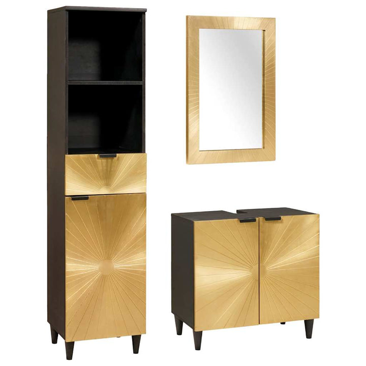 Badeværelsesmøbelsæt 3 pcs Sort og Guld 38 x 33 x 160 cm