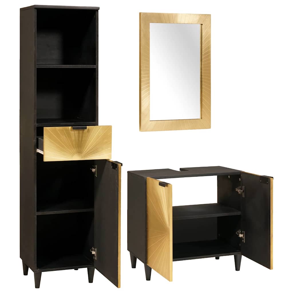 Badeværelsesmøbelsæt 3 pcs Sort og Guld 38 x 33 x 160 cm