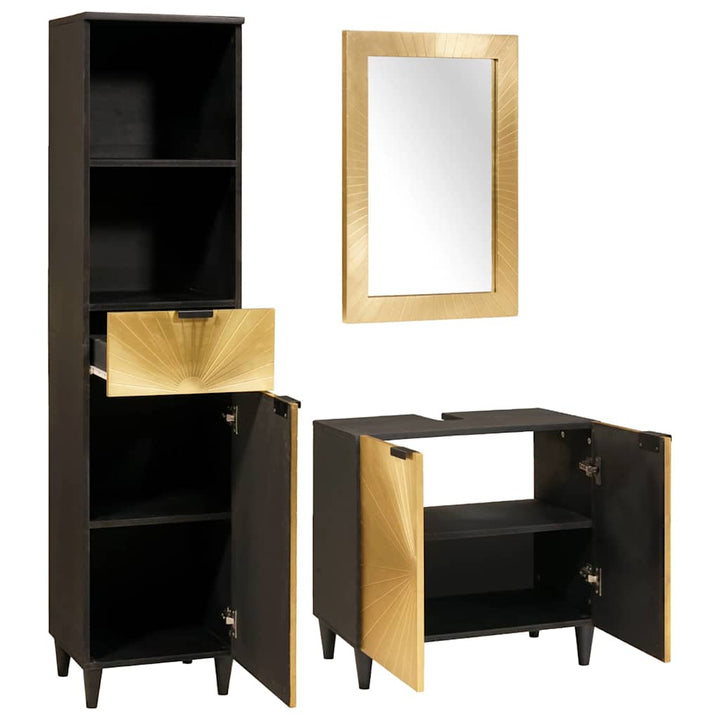Badeværelsesmøbelsæt 3 pcs Sort og Guld 38 x 33 x 160 cm