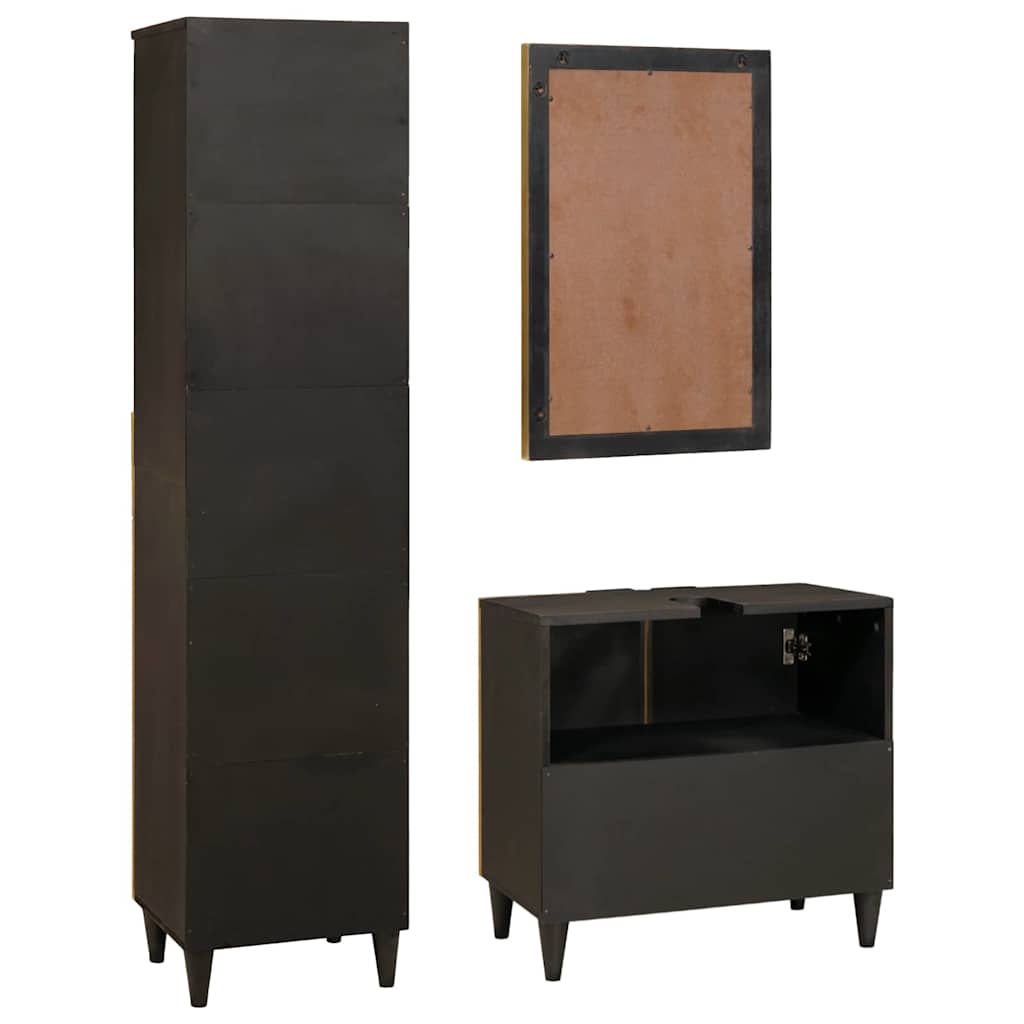 Badeværelsesmøbelsæt 3 pcs Sort og Guld 38 x 33 x 160 cm