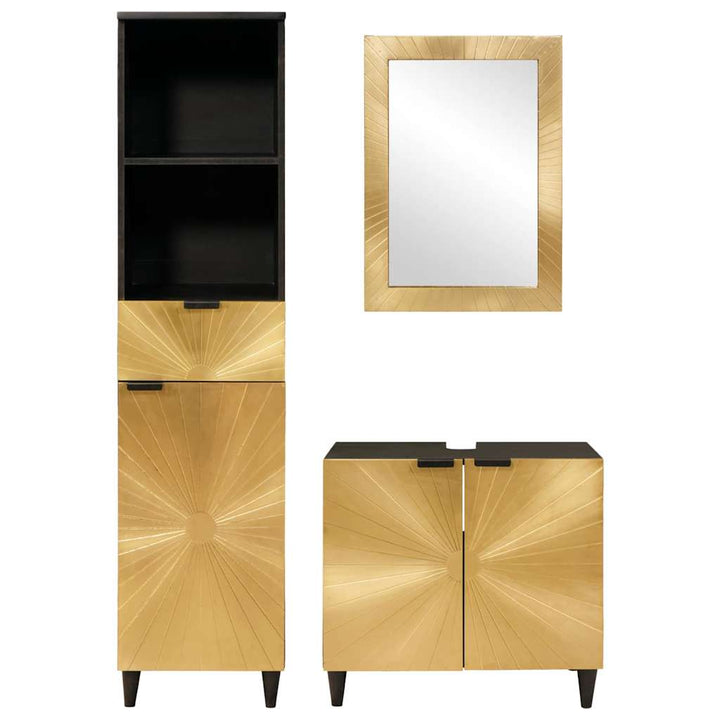 Badeværelsesmøbelsæt 3 pcs Sort og Guld 38 x 33 x 160 cm