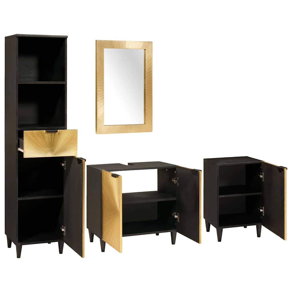 Badeværelsesmøbelsæt 4 pcs Sort og Guld 38 x 33 x 160 cm