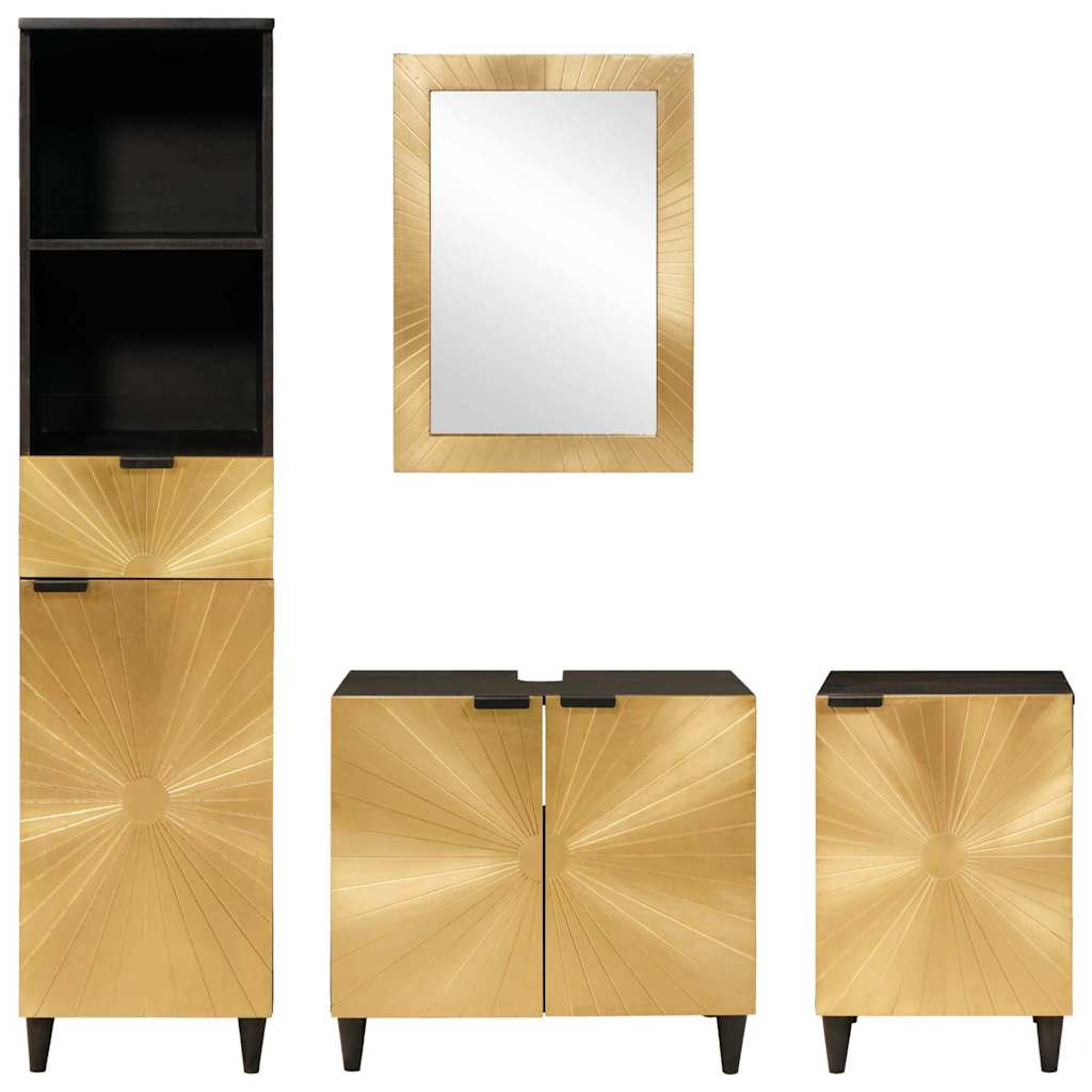 Badeværelsesmøbelsæt 4 pcs Sort og Guld 38 x 33 x 160 cm