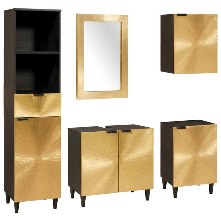 Badeværelsesmøbelsæt 5 pcs Sort og Guld 38 x 33 x 160 cm