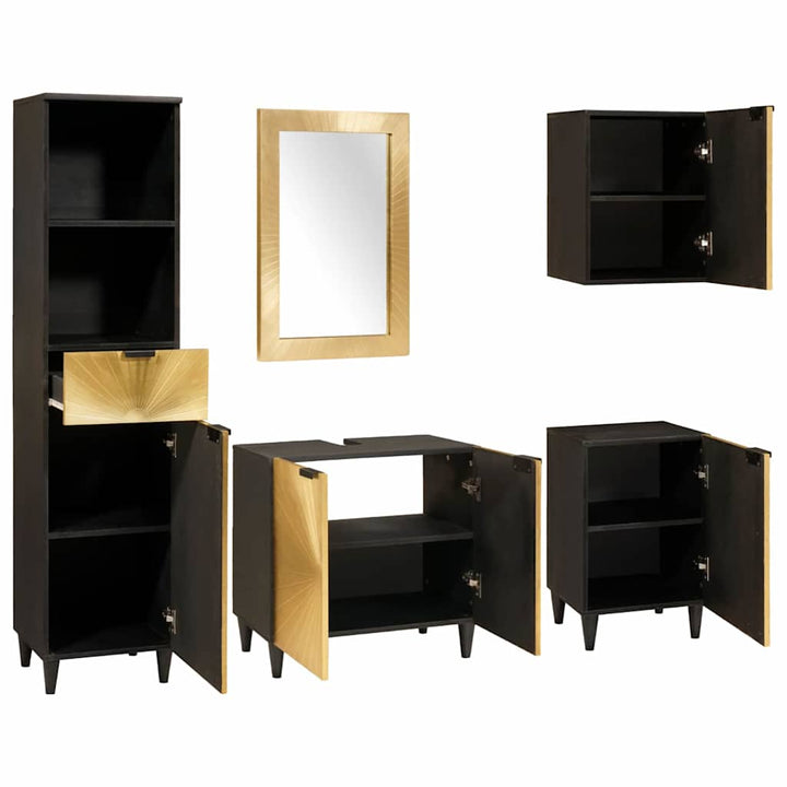 Badeværelsesmøbelsæt 5 pcs Sort og Guld 38 x 33 x 160 cm