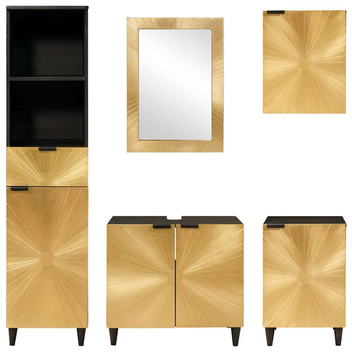 Badeværelsesmøbelsæt 5 pcs Sort og Guld 38 x 33 x 160 cm