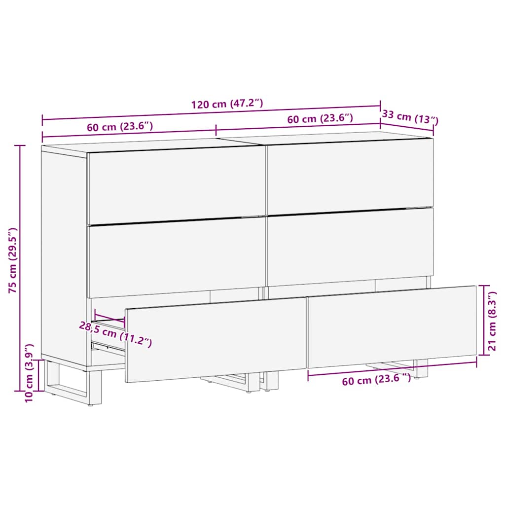 Sideboard 2 pcs Brun 60 x 33 x 75 cm Massivt mangotræ