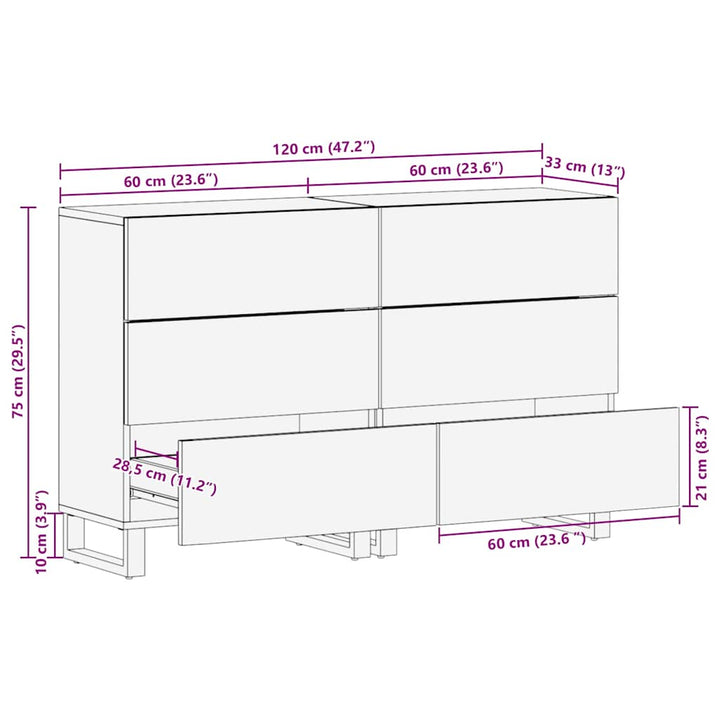 Sideboard 2 pcs Brun 60 x 33 x 75 cm Massivt mangotræ