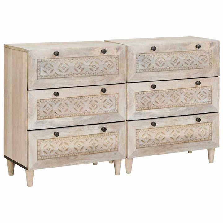 Sideboard 2 pcs Hvid 60 x 33 x 75 cm Massivt mangotræ