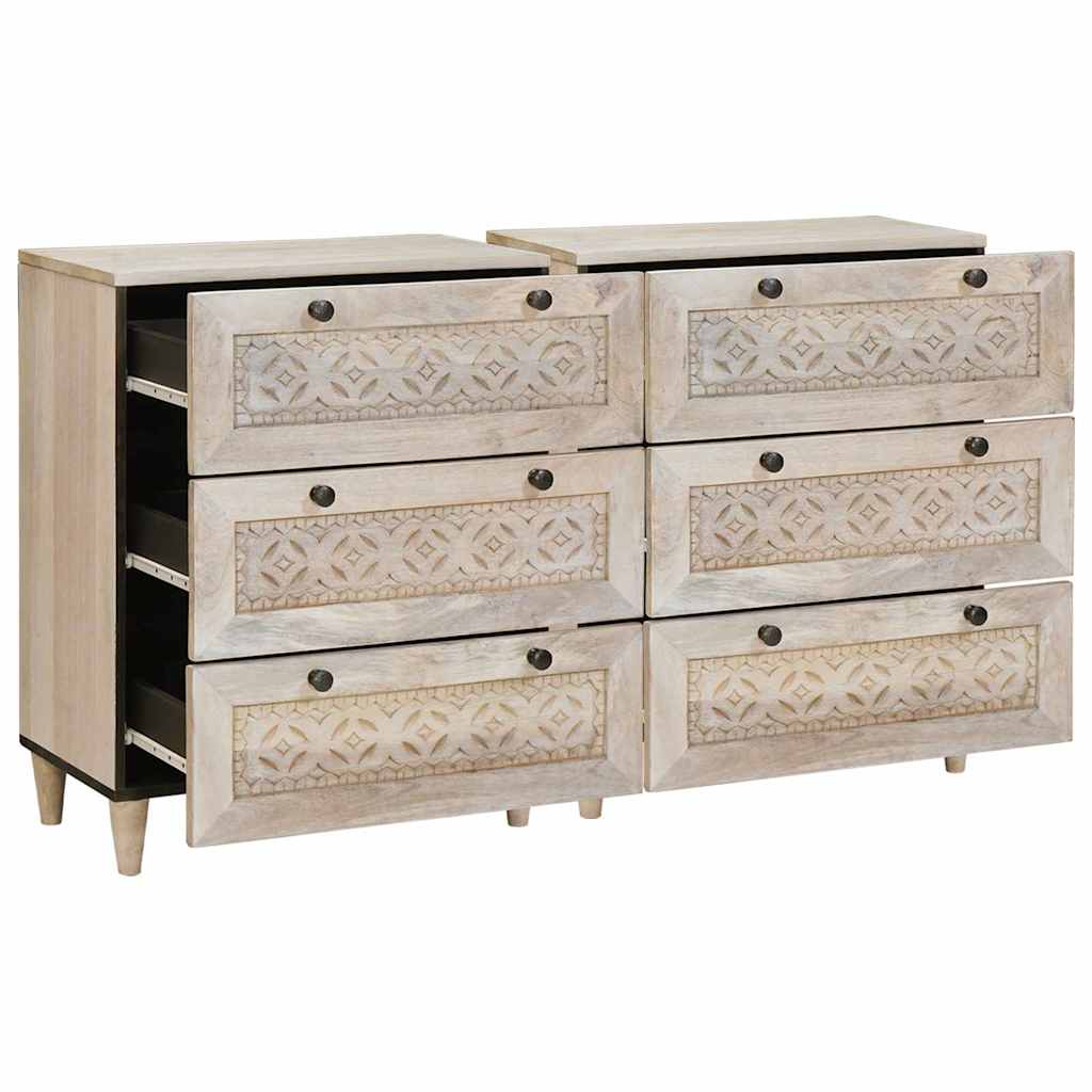 Sideboard 2 pcs Hvid 60 x 33 x 75 cm Massivt mangotræ