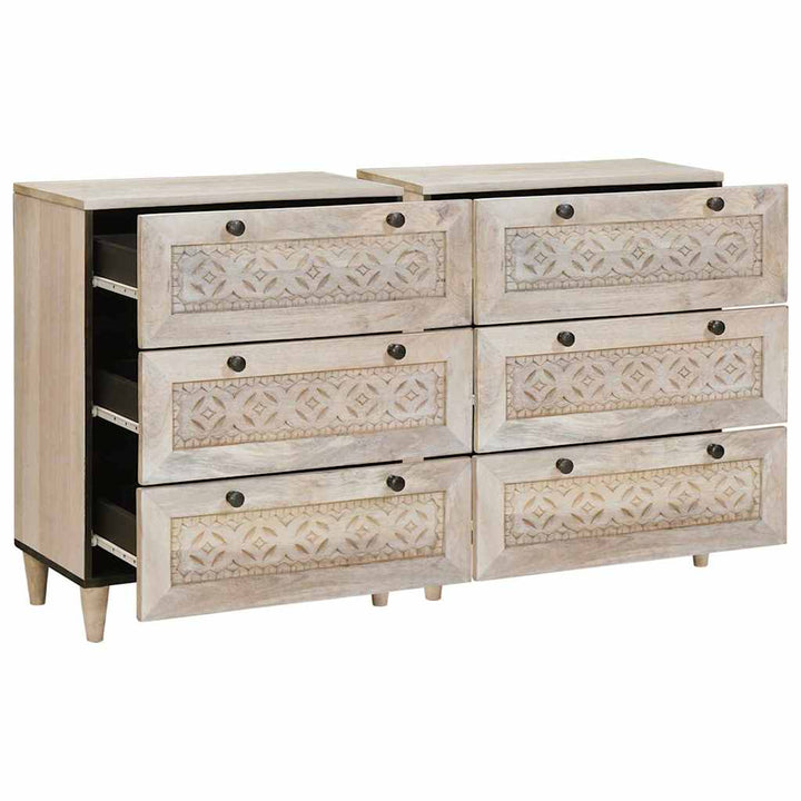 Sideboard 2 pcs Hvid 60 x 33 x 75 cm Massivt mangotræ