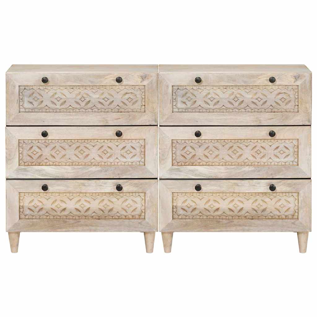 Sideboard 2 pcs Hvid 60 x 33 x 75 cm Massivt mangotræ