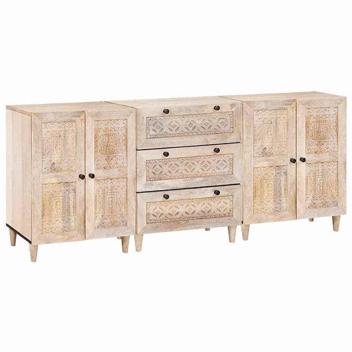 Sideboard 3 pcs Hvid 60 x 33 x 75 cm Massivt mangotræ
