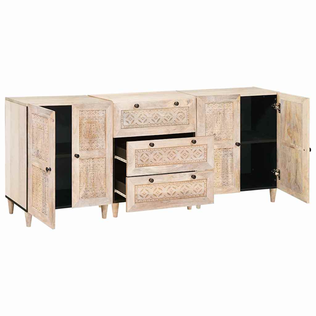 Sideboard 3 pcs Hvid 60 x 33 x 75 cm Massivt mangotræ