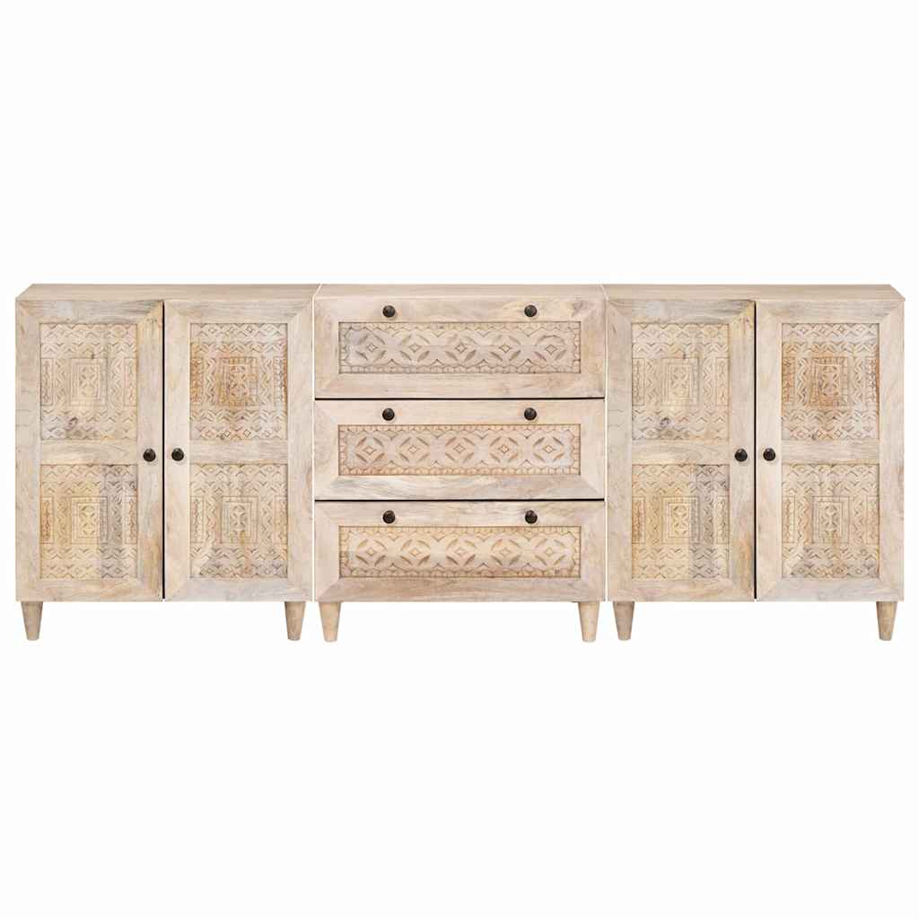 Sideboard 3 pcs Hvid 60 x 33 x 75 cm Massivt mangotræ