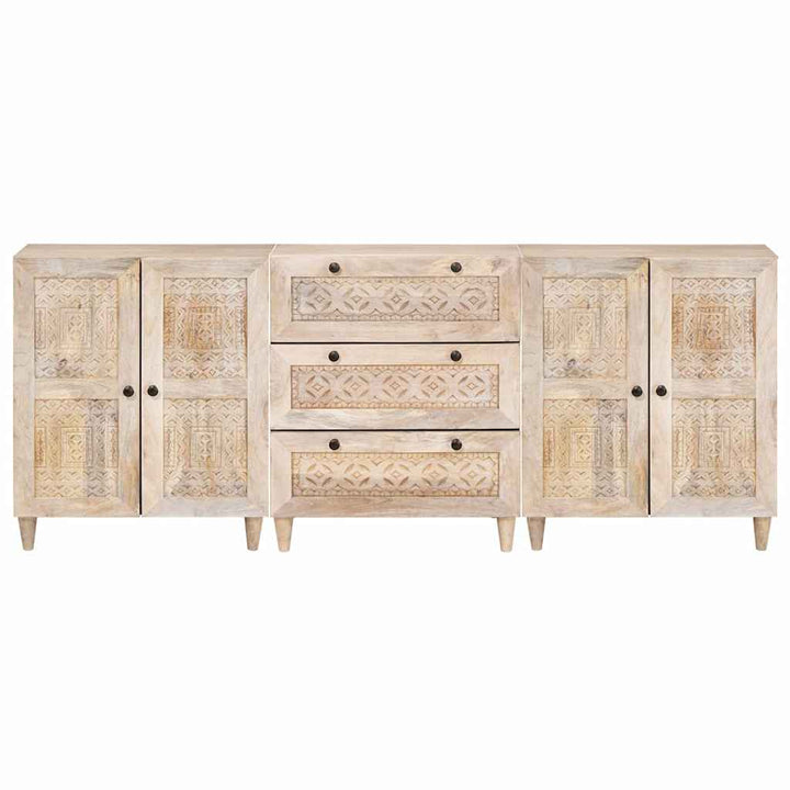 Sideboard 3 pcs Hvid 60 x 33 x 75 cm Massivt mangotræ